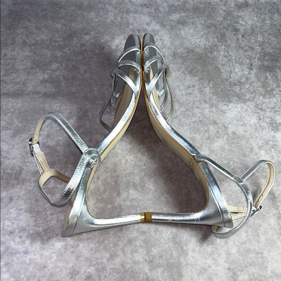 EUC Stuart Weitzman Starla 80 Silver Strappy Heeled Sandals Sz 9 Leather Luxury - Picture 7 of 11